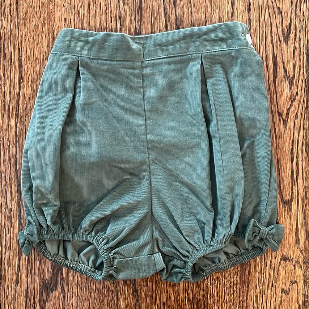 Bella Bliss green corduroy shorts with bow detail on sides